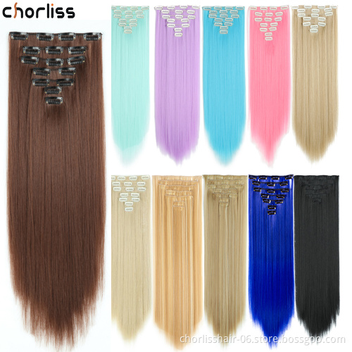 Wholesale Pink Blonde Black Ombre Long Straight 7Pcs 16 Clips Synthetic Clip In Hair Extension For Christmas party women